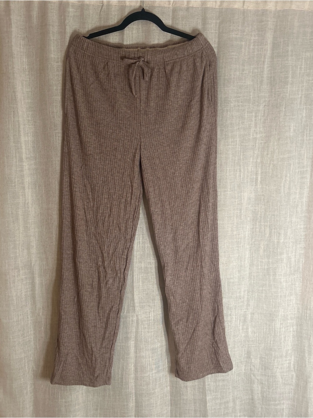carbon2cobalt Ribbed Drawstring Lounge Pants - Taupe/Cream